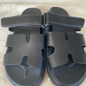 Open Toe PU Leather Designer Inspired Platform Sandals rom Shein Size 40 Black